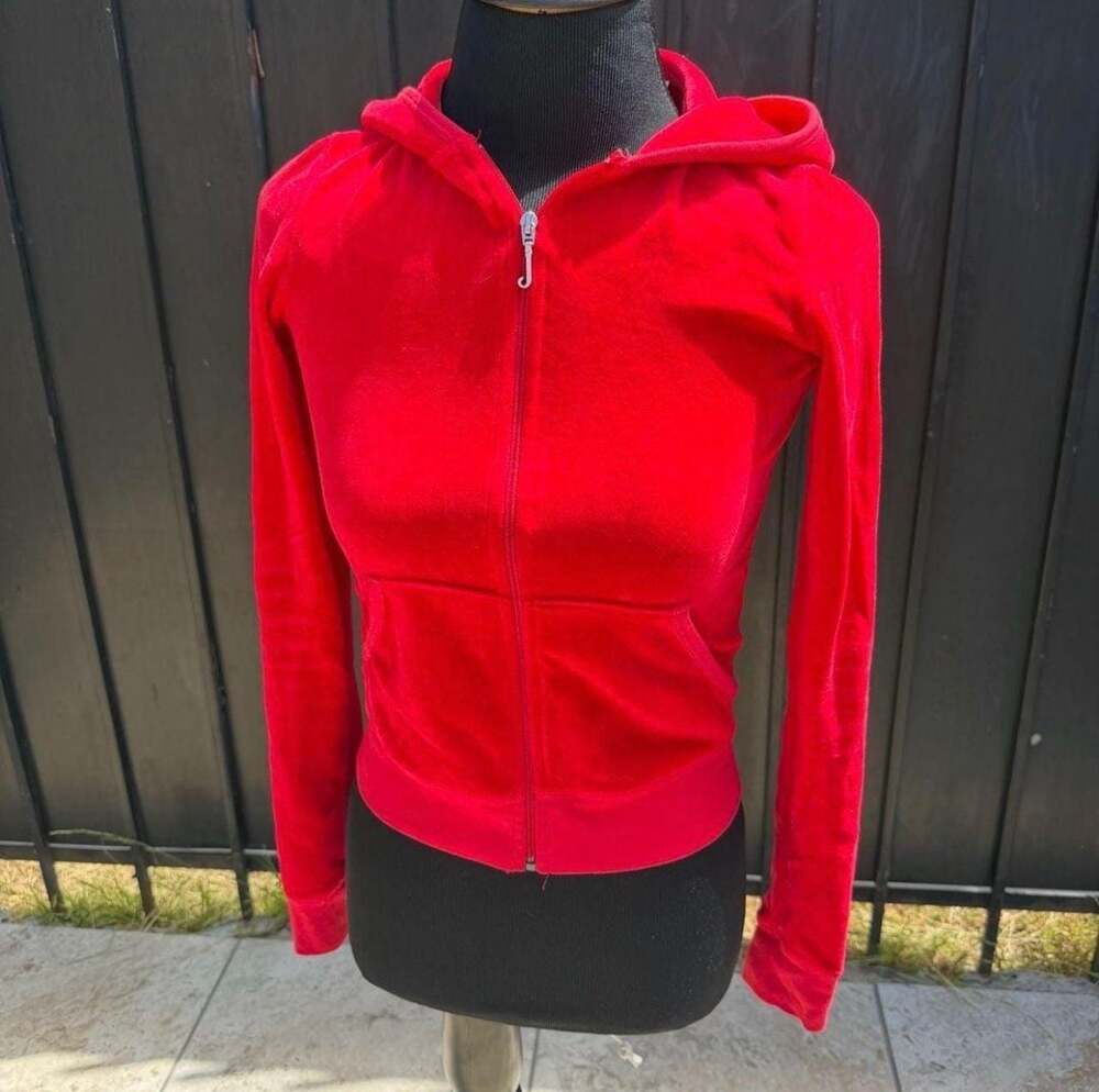 Juicy Couture Red Velour Zip-Up Hoodie